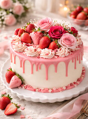 Valentine&rsquo;s Day Special Yummy Cake with Romantic Heart Decoration