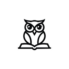 Owl Sitting on Open Book Wisdom Education Line Icon Isolated on White Background
