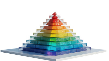 Colorful pyramid sculpture on white base rainbow blocks isolated on a transparent background