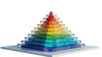 Colorful pyramid sculpture on white base rainbow blocks isolated on a transparent background