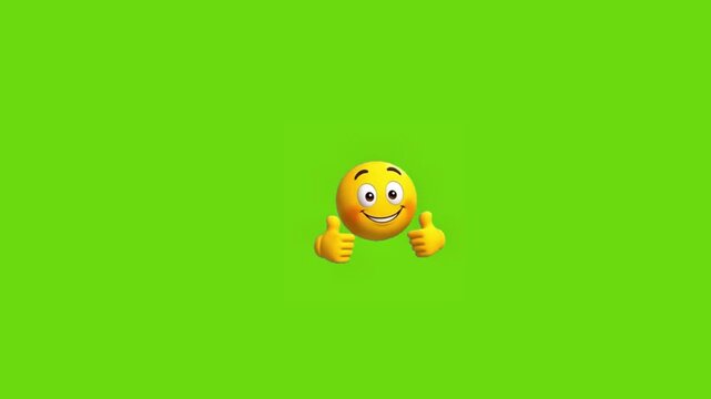 Friendly emoji giving thumbs up on green screen background