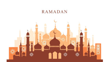 Ramadan themed Islamic architecture silhouette with decorative patterns and