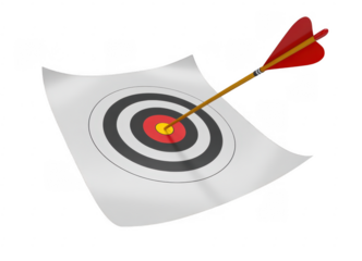 Dart hitting a target arrow bullseye isolated on a transparent background