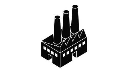 Obraz premium A simple black and white illustration depicts a factory building with four smokestacks