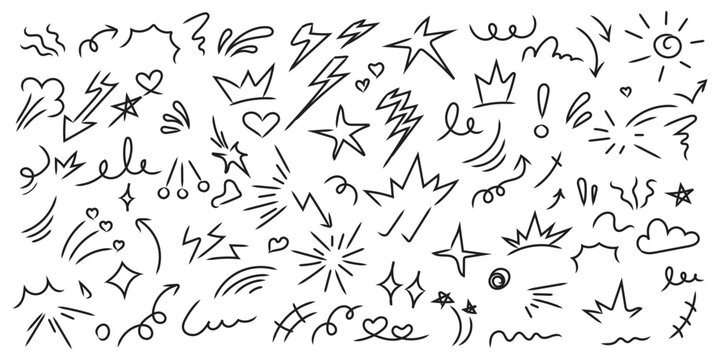 Hand drawn doodle elements for comic book design accents