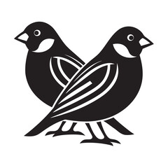Fototapeta premium Flat Style Finch Pair Perched Bird Silhouette Design