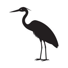 Flat Style Heron Standing Bird Silhouette Artwork