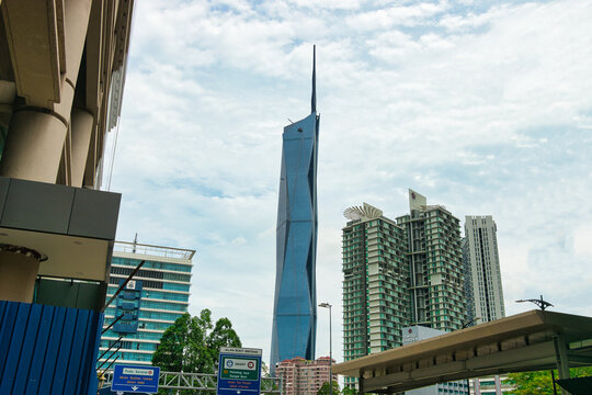 Morning view of highest tower KL PNB Merdeka 118 in Kuala Lumpur. Reflection at glass surface. Capital city commercial centre. Malaysia. September 18 2025. This was on a hot day during wet season.