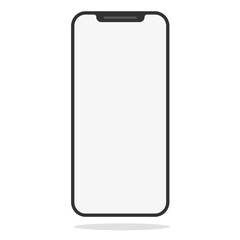 Realistic smartphone mockup. Mobile phone vector with isolated on white background. Device front view. 3D mobile phone with shadow. Realistic, high quality smart phone mockup for ui ux presentation.