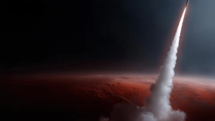 4k  powerful space rocket launching toward the red planet Mars, captured in a dramatic vertical composition