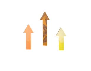 Three textured, earthy-toned arrows pointing up on black