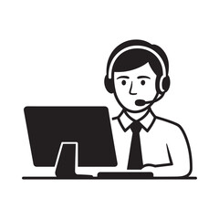 Customer service representative working at a computer with a headset on