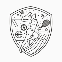 Female Tennis Athlete Shield Icon Representing Women in Sports