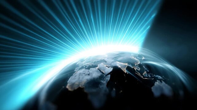 Futuristic global network visualization showing planet Earth with a detailed world map