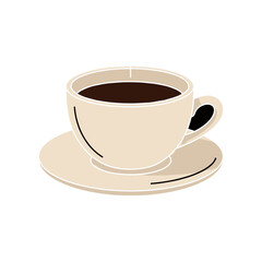 A classic white ceramic cup filled with black coffee on a saucer.