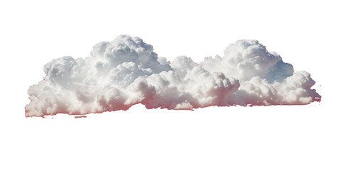 Detailed volumetric white cumulus cloud floating on a clean white background, realistic 3D weather element with soft pink sunset glow and surreal red watercolor drip

