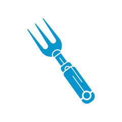 Blue garden fork tool for planting and gardening tasks in the soil.