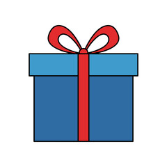 Blue Gift Box with Red Ribbon and Bow Illustration.