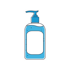 Blue hand sanitizer bottle with pump dispenser for hygiene and cleanliness.