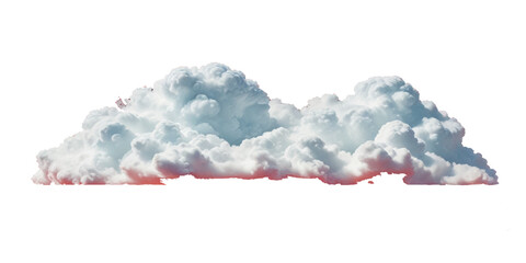   Soft fluffy volumetric white cloud in realistic 3D style, isolated on clean white background with pink sunset reflections and a surreal red watercolor drip below

