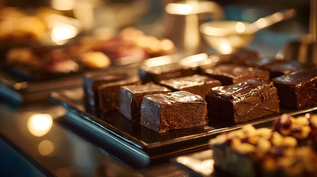 Delicious Chocolate Brownies Displayed in a Bakery Case.