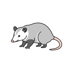 Cartoon Opossum Illustration with Gray Fur and Pink Nose.