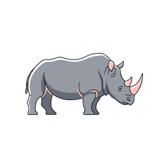 Cartoon Rhinoceros Illustration Gray Rhino with Horns.