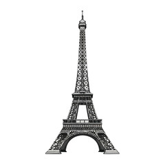Iconic Eiffel Tower vector illustration, rendered in a striking flat 2D graphic style, isolated cleanly on a bright white background, symbolizing French tourism, romance, and global architecture.