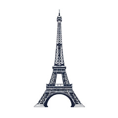 Obraz premium The elegant Paris landmark, Eiffel Tower, is rendered in a minimalist flat 2D vector illustration style, standing proudly isolated on a clean white background.