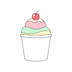 Colorful Cupcake with Cherry Topping in White Paper Cup.