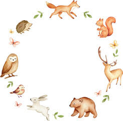Woodland Forest Animals Watercolor Wreath