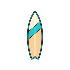 Colorful surfboard design with a teal stripe ready for ocean waves and summer fun.