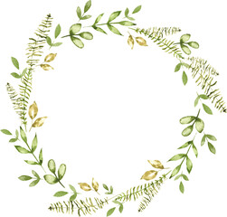 Green Fern Botanical Watercolor Wreath