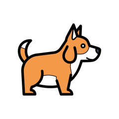 Cute cartoon dog standing with orange fur and black outline.