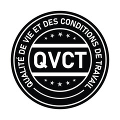 Qualité de Vie et des Conditions de Travail QVCT Quality of Life and Work Conditions Emblem in Black and White Stamp