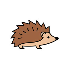 Cute cartoon hedgehog with brown spikes and tiny legs walking.