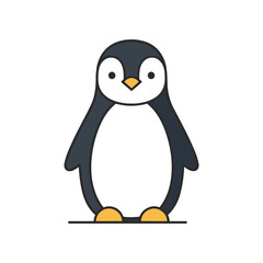 Cute Cartoon Penguin Standing Isolated on White Background.