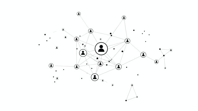 A network of interconnected people icons centered around a main figure