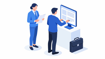 Business professionals working with computer