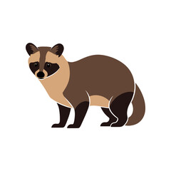 Cute Raccoon Standing Isolated on White Background Vector Illustration.