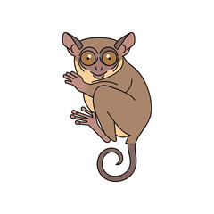 Cute Tarsier Cartoon Illustration with Big Eyes and Long Tail.