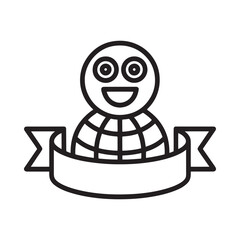 Simple black and white line drawing of a person with a banner