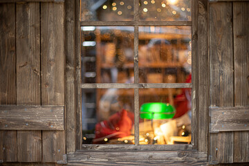 Window with Christmas, New Years decorations.