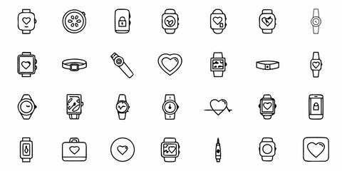Heartfelt Smartwatch and Mobile Icons Set for Love, Fitness and Technology Concepts