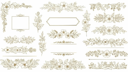 Elegant Floral Decorative Elements and Borders for Design Projects.