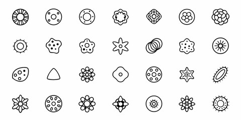 Unique Line Art Icons Featuring Various Abstract Shapes and Symbols for Design