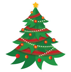 Decorated Christmas Tree Illustration - Festive Holiday Pine with Ornaments Vector