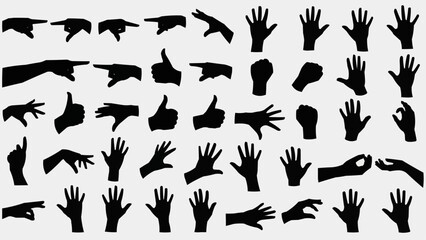 Collection of Diverse Hand Gestures and Poses Silhouettes.