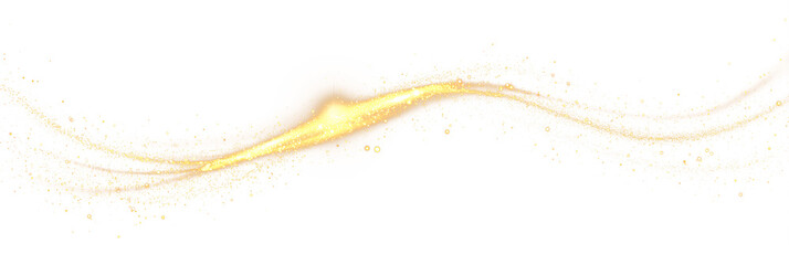 Golden Glow Dust Wave Line with Smooth Light Flow Isolated PNG