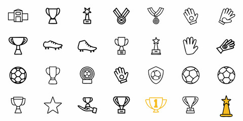 Soccer Trophy Icons Set, Football Awards Symbols, Medal, Star, Hand, Trophy Cup Illustrations